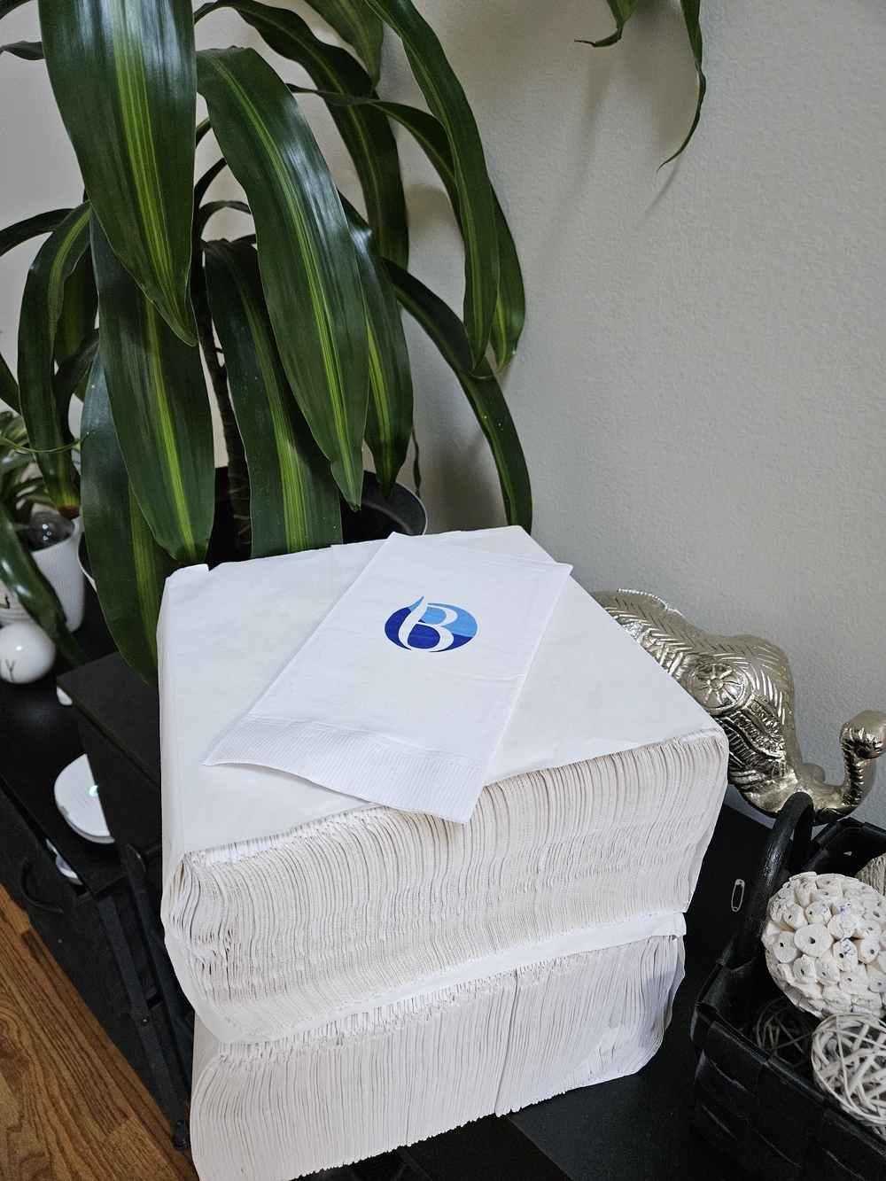 Premium 3ply White Dinner Napkins with Blue Monogram - 2 Packs